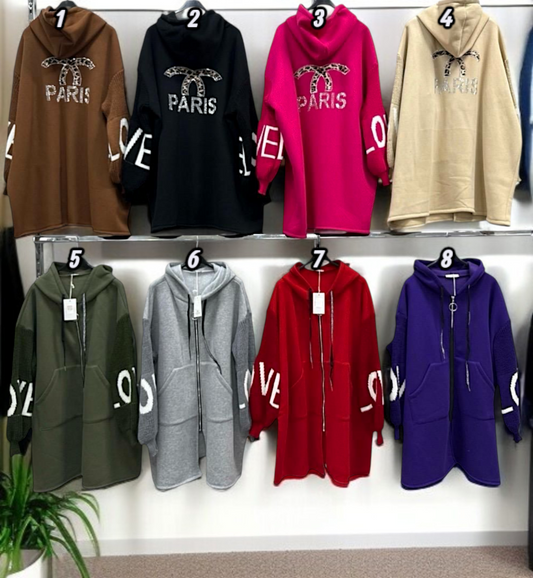 ✨ Vorbestellung – Jacke "PARIS" mit Strickärmeln "LOVE" – Gr. 50–56 – 8 Farben 💖🗼🧶