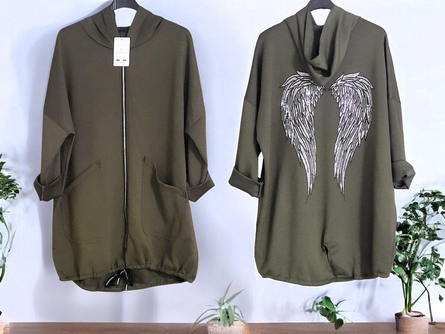 😇 Kapuzen-Jacke mit Strass-Flügel – Größe 46–50 | 9 Farben 😇