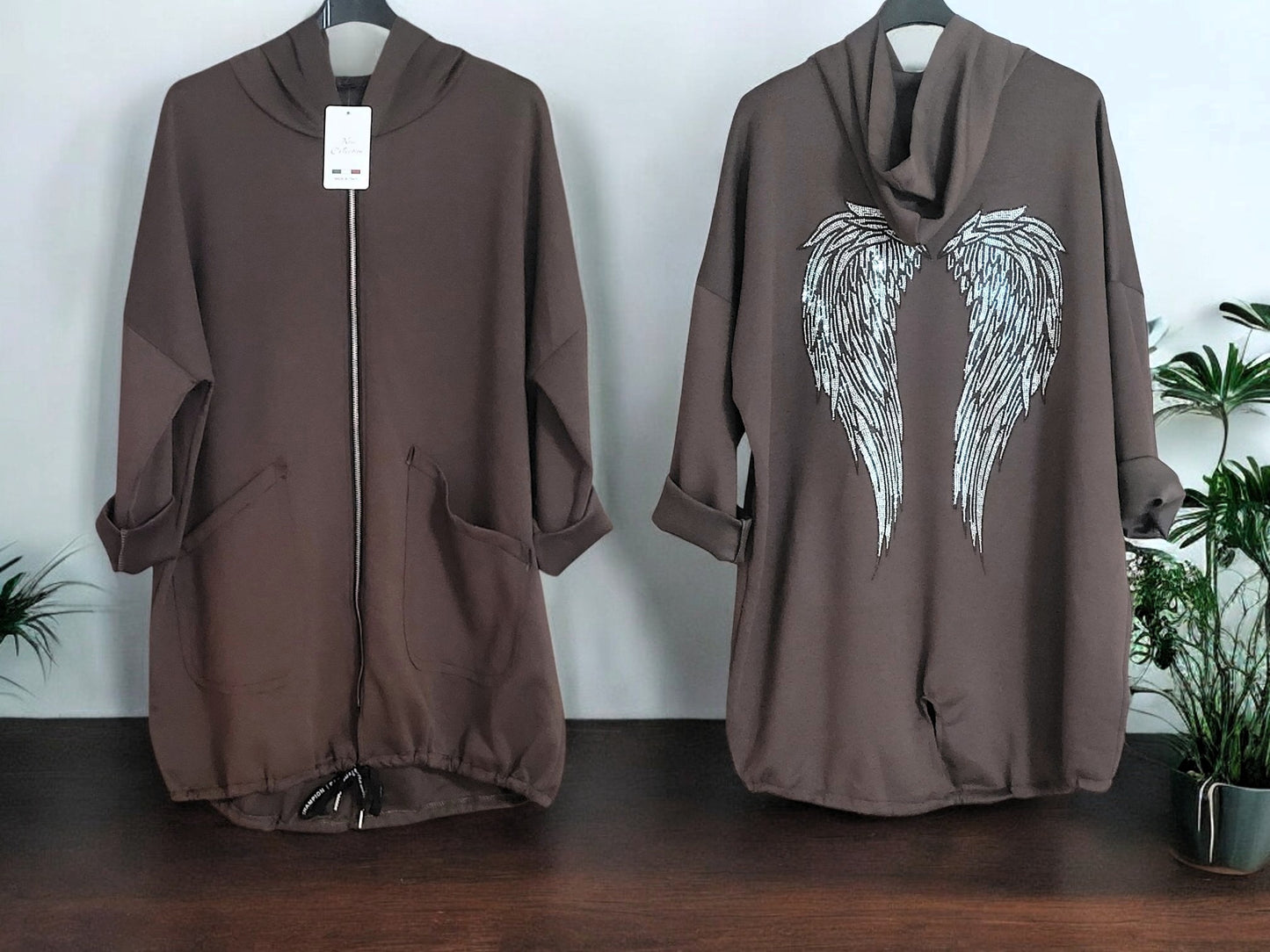 😇 Kapuzen-Jacke mit Strass-Flügel – Größe 46–50 | 9 Farben 😇