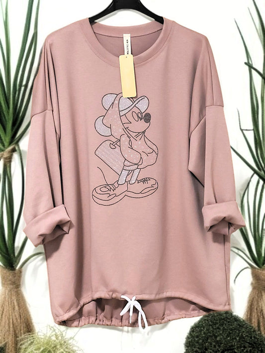 ✨ Sweatshirt mit Minnie-Strassprint – Größe 42–48 | 4 Farben ✨