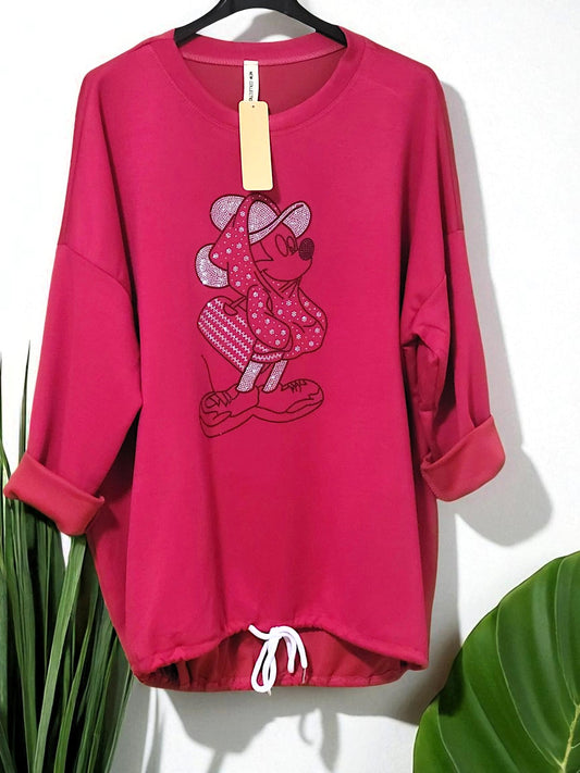 ✨ Sweatshirt mit Minnie-Strassprint – Größe 42–48 | 4 Farben ✨