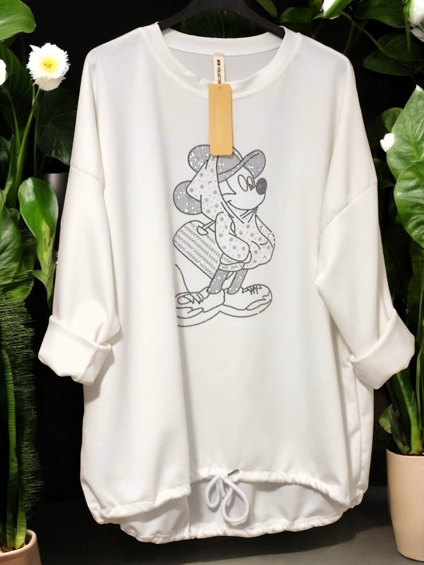 ✨ Sweatshirt mit Minnie-Strassprint – Größe 42–48 | 4 Farben ✨