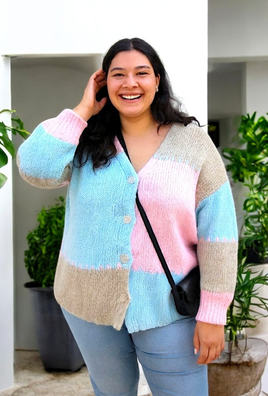 🧶 Cardigan mit Farbblöcken | Gr. 48–54 | 8 Farben zur Auswahl 🧶