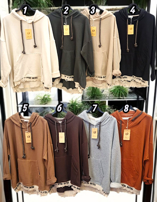 ✨ Vorbestellung – Hoodie mit Statement-Saum 🧢 Gr. 36–42 – 8 Farben zur Auswahl ✨