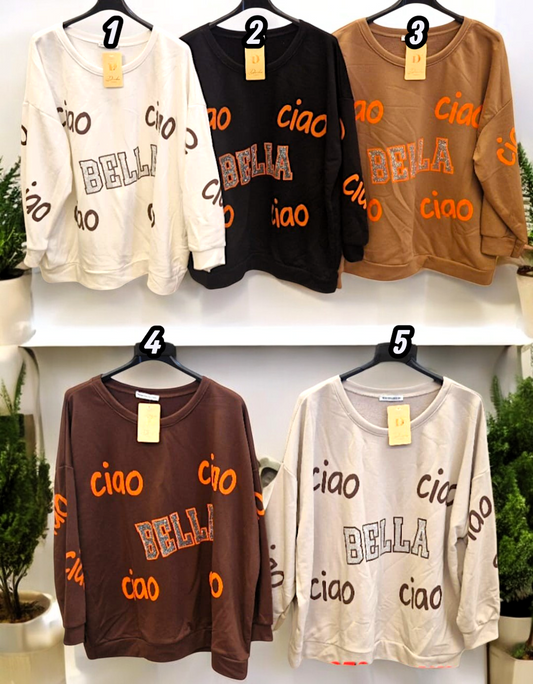 👕✨ Vorbestellung: Sweatshirt „BELLA CIAO“ mit Strass – 5 Farben 🌈 | Gr. 42–48