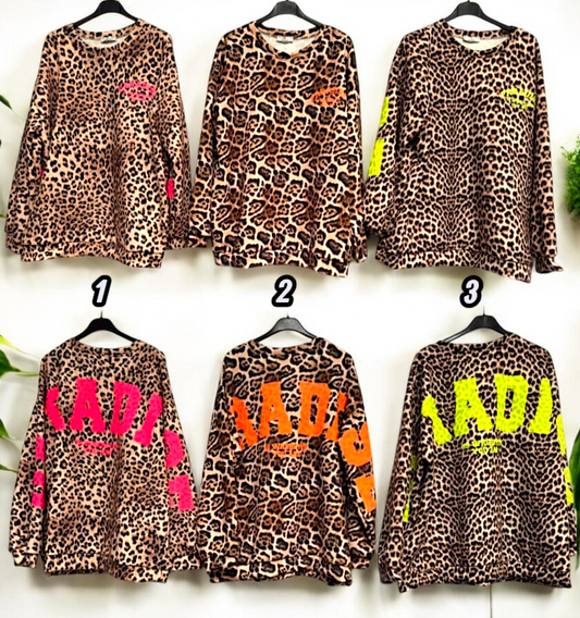 👕✨ Vorbestellung: Sweatshirt „Paradise“ im Leo-Print – 3 Farben 🌈 | Gr. 42–46