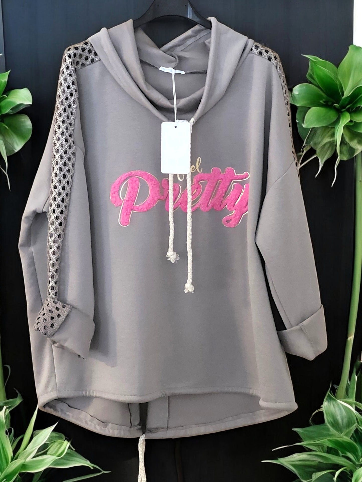 ✨ Hoodie "I Feel Pretty" mit Spitze 🌸 – Gr. 42-46 – 5 Farben zur Auswahl 🛍️