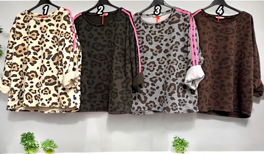 ✨ Vorbestellung – Langarmshirt im Leo-Print 🐆 | Gr. 38-44 | 4 Farben zur Auswahl 🌟