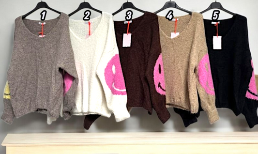 ✨ Vorbestellung – Pullover mit Smiley-Ärmeln 😊 Gr. 38–44 – 5 Farben zur Auswahl ✨