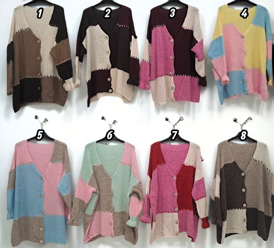 🧶 Cardigan mit Farbblöcken | Gr. 48–54 | 8 Farben zur Auswahl 🧶